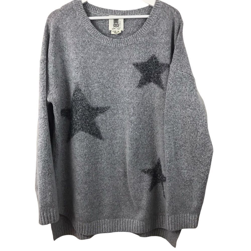Lili’s Closet Women's XL Star Print Tunic Sweater Gray‎ Silver Metallic Casual